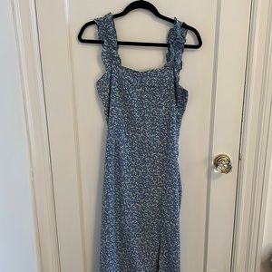 Lea&Viola Midi Length Blue Flower Print Dress w/side zipper and ruffle straps